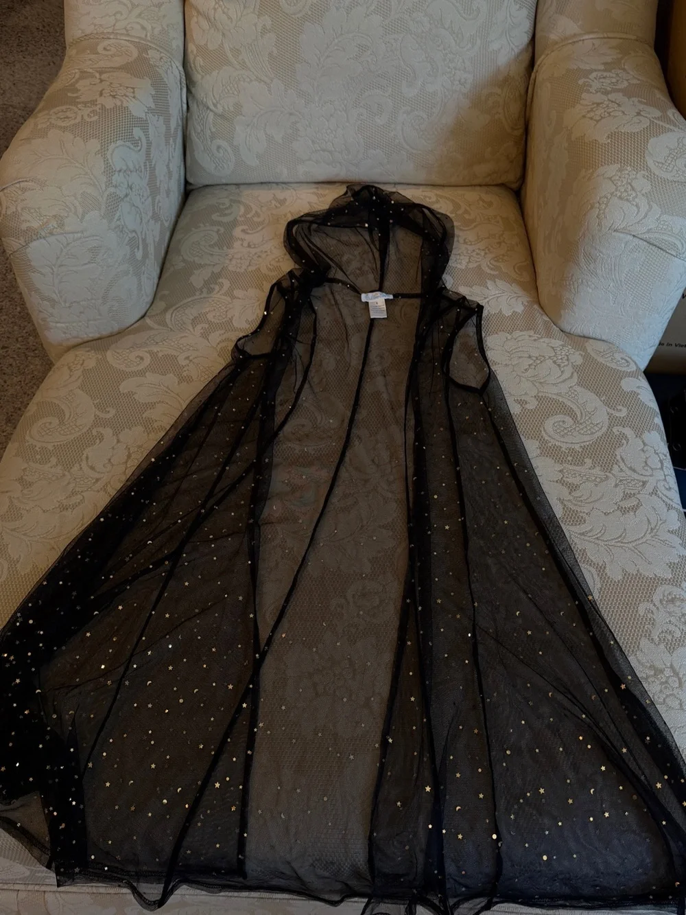 iHeartRaves Black Sheer Hooded Star Mesh Duster with Gold Stars
